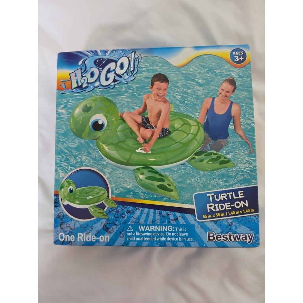 H2O Go Turtle Ride On New In Box‎ 55"x55" Inflatable Swimming Pool Toy Kids
